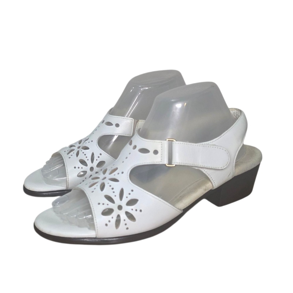 SAS Sunburst Womens 8.5 N White Leather Comfort Sandals Made in USA